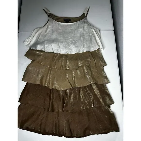 Signature By Robbie Bee Bohemian Layered Ruffled Dress Gold Brown Size 14 - Picture 6 of 12